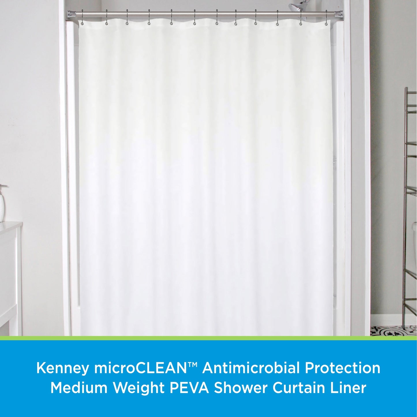 Kenney microCLEAN Tenda da doccia in PEVA di peso medio con protezione antimicrobica, 70 L x 72 A