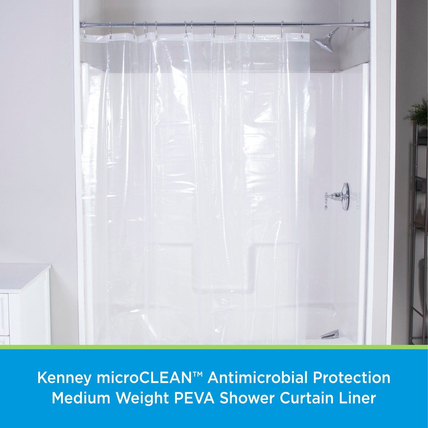 Kenney microCLEAN Tenda da doccia in PEVA di peso medio con protezione antimicrobica, 70 L x 72 A