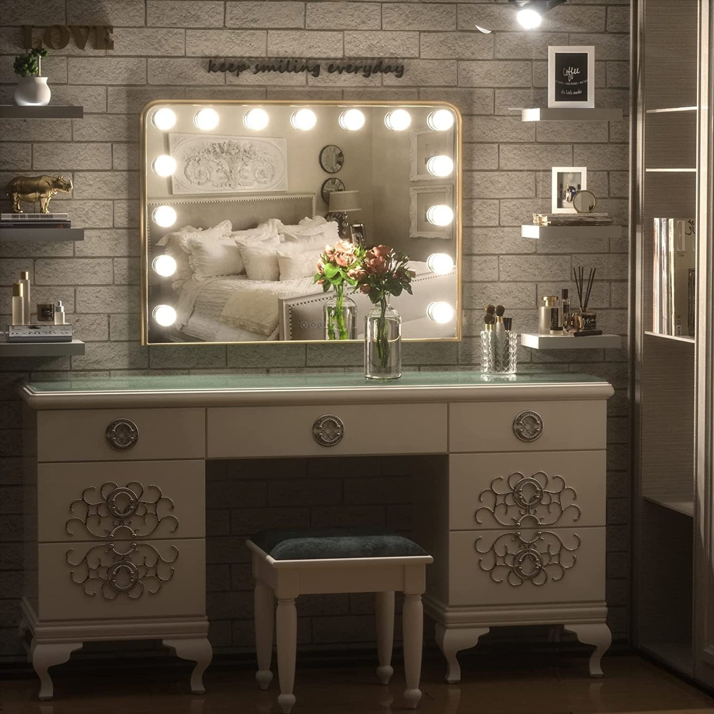 Specchio da trucco LED Keonjinn Hollywood con 15/18 luci LED