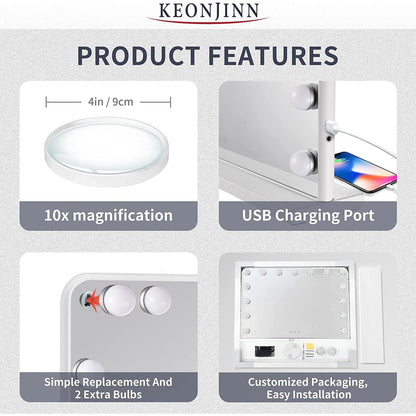 Specchio da trucco LED Keonjinn Hollywood con 15/18 luci LED