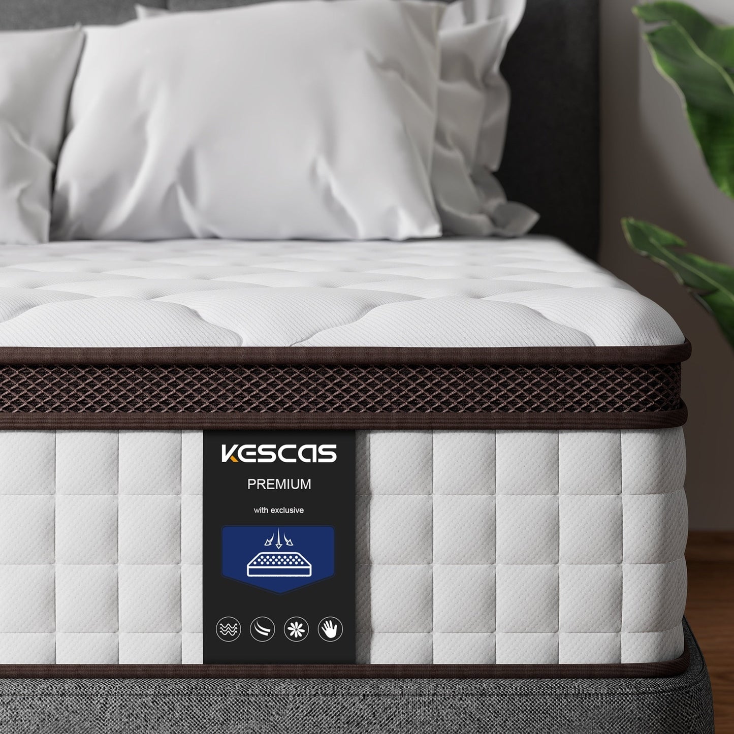 Materasso ibrido Kescas da 12 pollici con memory foam e molle più pesanti, design ergonomico per alleviare la pressione