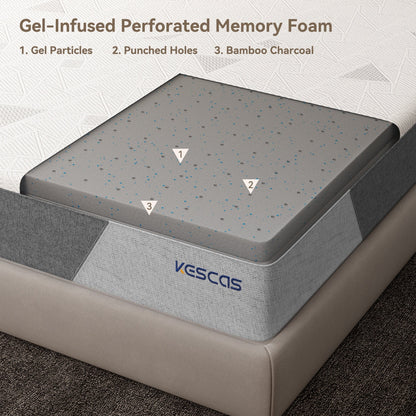 Materasso in memory foam Kescas da 8 pollici di medie dimensioni, compatibile con la struttura del letto regolabile