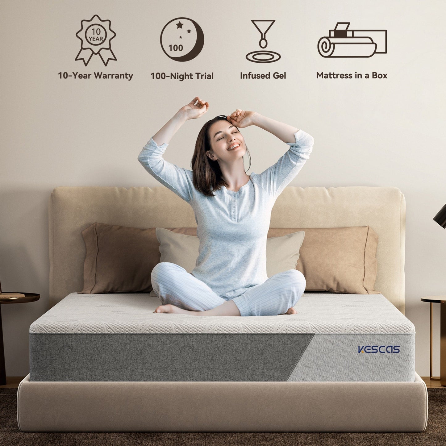Materasso in memory foam Kescas da 8 pollici di medie dimensioni, compatibile con la struttura del letto regolabile