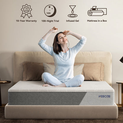 Materasso in memory foam Kescas da 8 pollici di medie dimensioni, compatibile con la struttura del letto regolabile