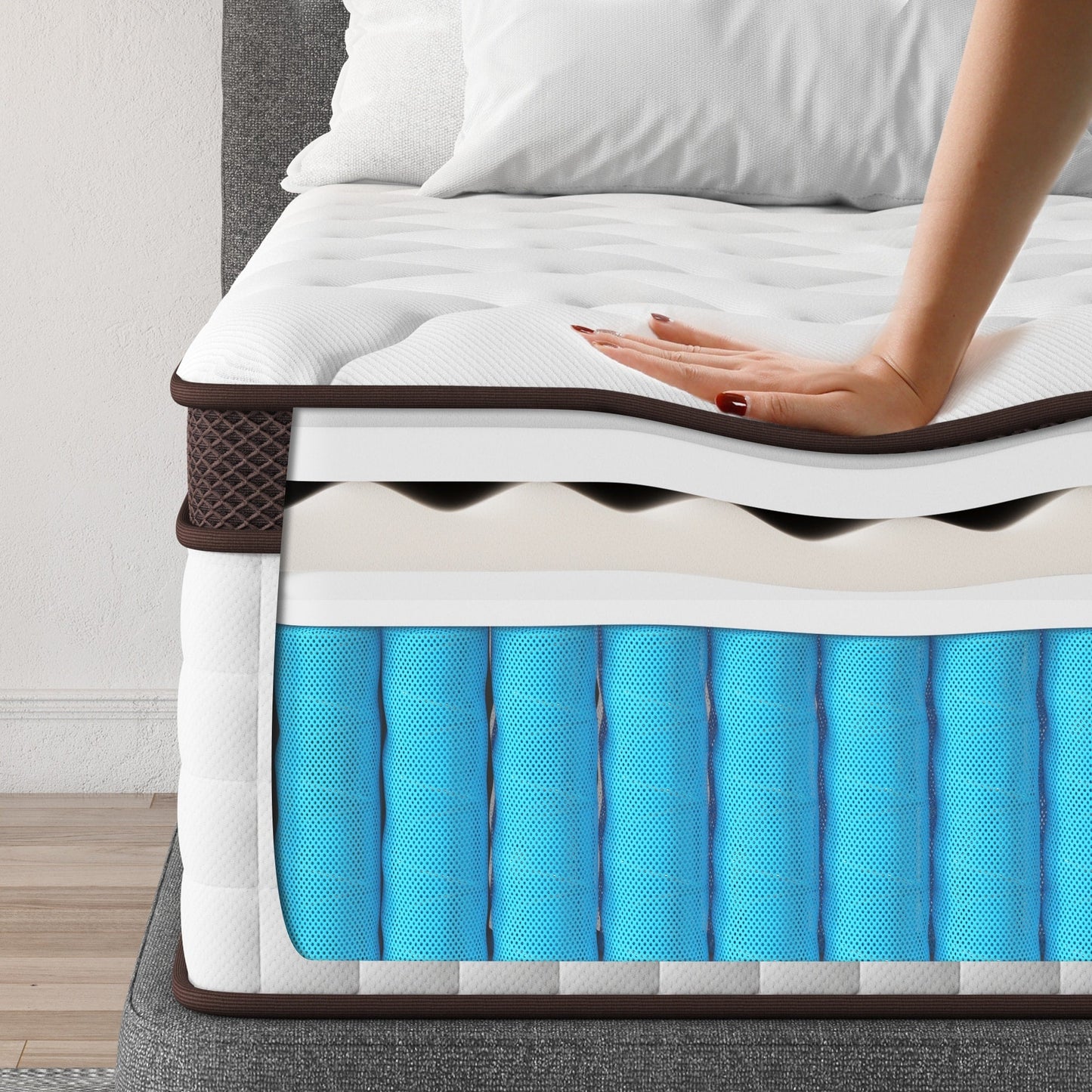 Materasso ibrido Kescas da 12 pollici con memory foam e molle più pesanti, design ergonomico per alleviare la pressione