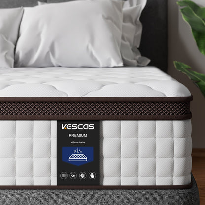 Materasso ibrido Kescas da 12 pollici con memory foam e molle più pesanti, design ergonomico per alleviare la pressione