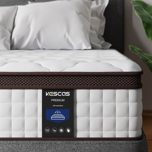 Materasso ibrido Kescas da 12 pollici con memory foam e molle più pesanti, design ergonomico per alleviare la pressione