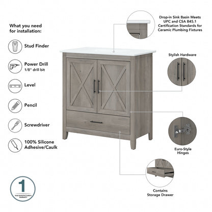 Mobile bagno Key West 32W con lavabo di Bush Furniture