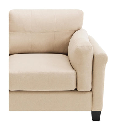 Divano moderno a 3 posti in lino trapuntato color cachi con 79 bottoni, 2 porte USB e piedino quadrato in plastica solida