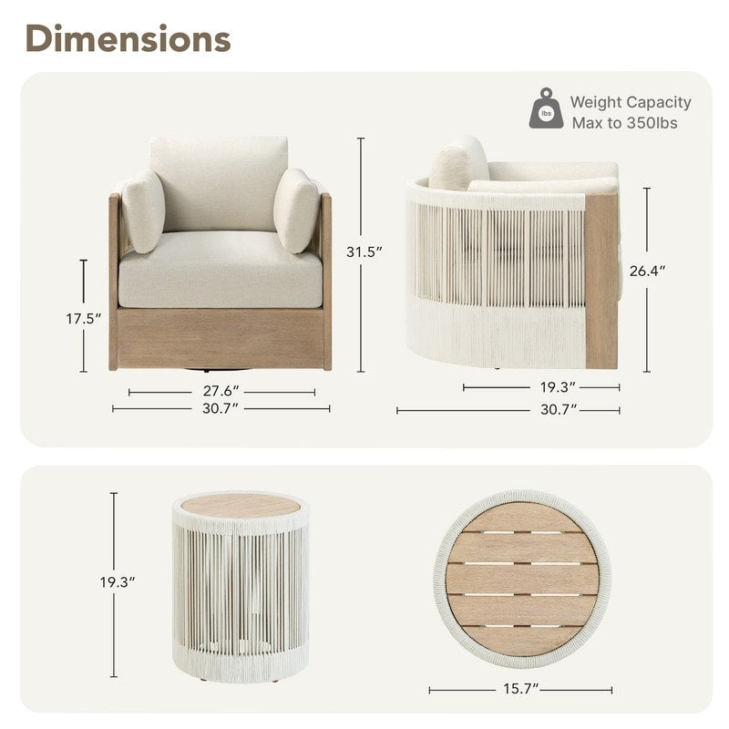 Sedia girevole per mobili da giardino in legno Khloe