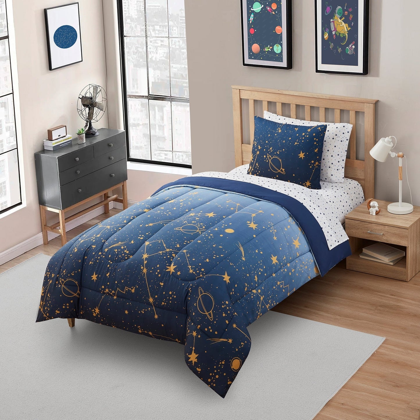 Set copripiumino, federa e lenzuola per letto Kids Galaxy Bed in a Bag