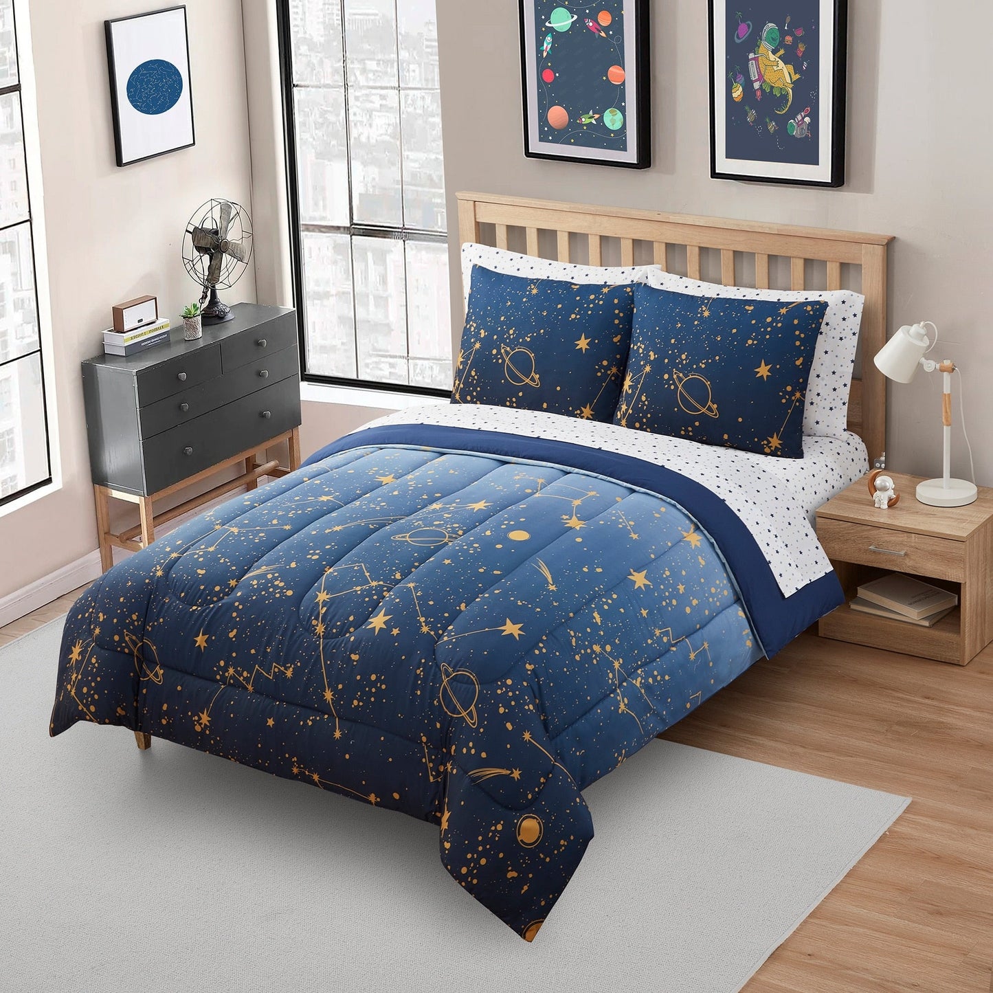 Set copripiumino, federa e lenzuola per letto Kids Galaxy Bed in a Bag