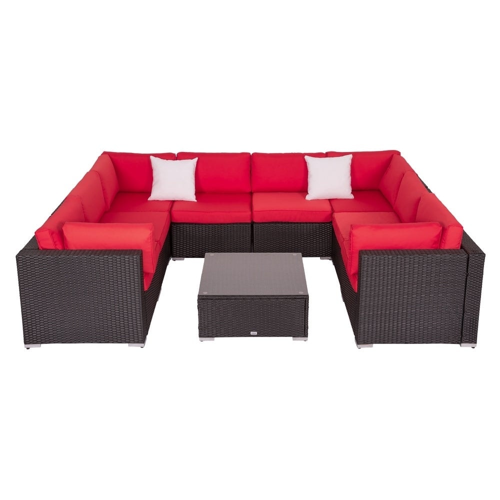 Divano componibile per esterni Kinbor da 9 pezzi, set da salotto in rattan e vimini, resistente alle intemperie, con cuscini, per patio e interni