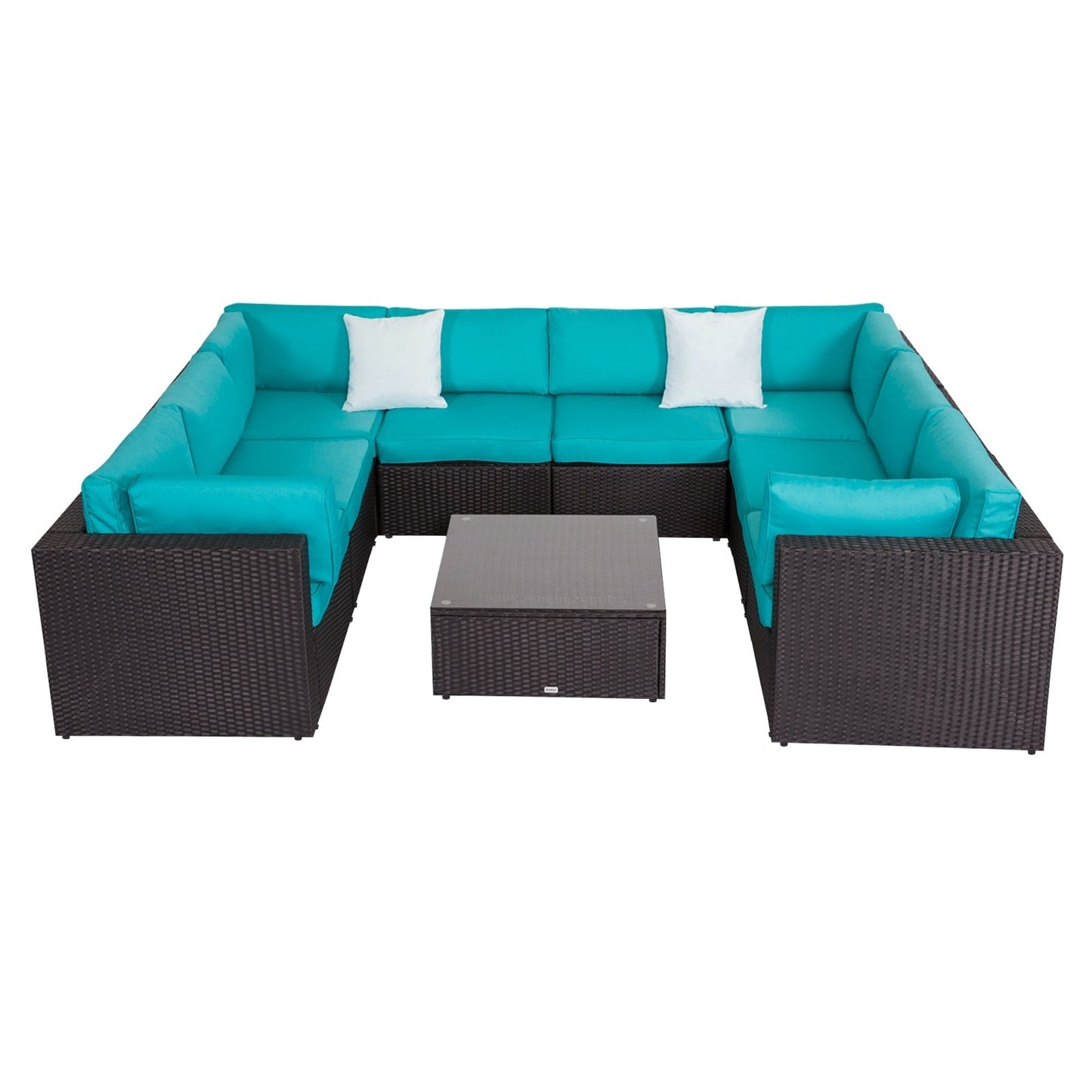 Divano componibile per esterni Kinbor da 9 pezzi, set da salotto in rattan e vimini, resistente alle intemperie, con cuscini, per patio e interni