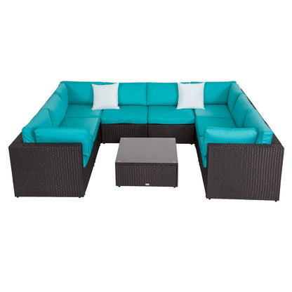 Divano componibile per esterni Kinbor da 9 pezzi, set da salotto in rattan e vimini, resistente alle intemperie, con cuscini, per patio e interni