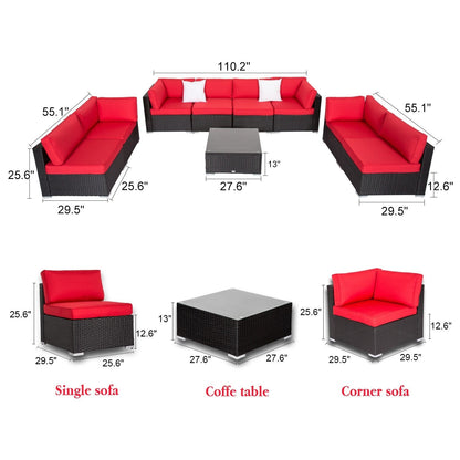 Divano componibile per esterni Kinbor da 9 pezzi, set da salotto in rattan e vimini, resistente alle intemperie, con cuscini, per patio e interni