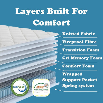 Materasso ibrido premium a molle insacchettate con supporto per i bordi in memory foam con rivestimento pillow-top da 14 pollici King Size