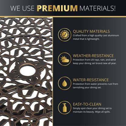 Kinger Home Harmon Tavolo da pranzo da esterno in alluminio pressofuso da 5 pezzi con cuscini - 41 pollici