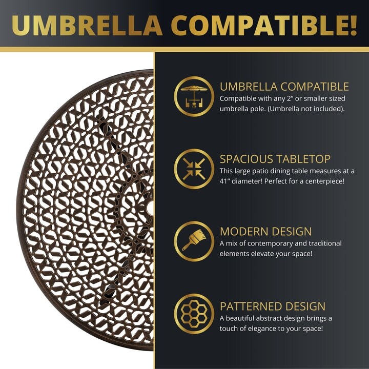 Kinger Home Harmon Tavolo da pranzo da esterno in alluminio pressofuso da 5 pezzi con cuscini - 41 pollici