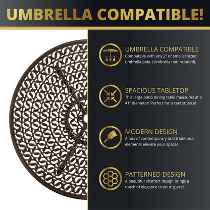 Kinger Home Harmon Tavolo da pranzo da esterno in alluminio pressofuso da 5 pezzi con cuscini - 41 pollici