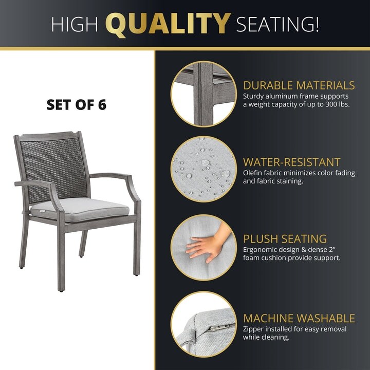 Kinger Home Isla Rattan Set da patio da 7 pezzi con tavolo per braciere a propano - 76 pollici