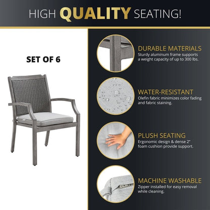 Kinger Home Isla Rattan Set da patio da 7 pezzi con tavolo per braciere a propano - 76 pollici