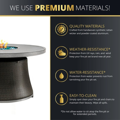 Kinger Home Isla Rattan Set da patio da 7 pezzi con tavolo per braciere a propano - 76 pollici