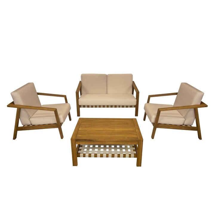 Set di mobili da giardino in legno di teak con seduta profonda Kinger Home Luna, 4 pezzi - Dimensioni tavolo: 26 L x 35,5 P x 16 A