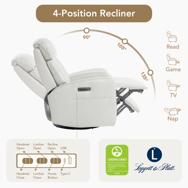 Poltrona reclinabile elettrica Kinsley a triplo motore in pelle con regolazione lombare