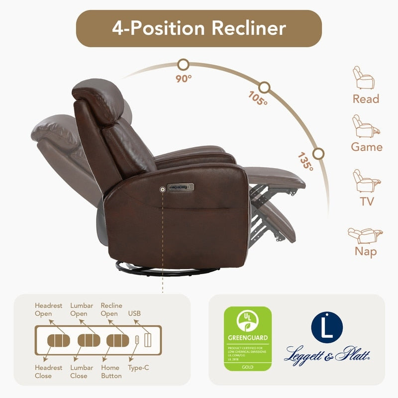 Poltrona reclinabile elettrica Kinsley a triplo motore in pelle con regolazione lombare