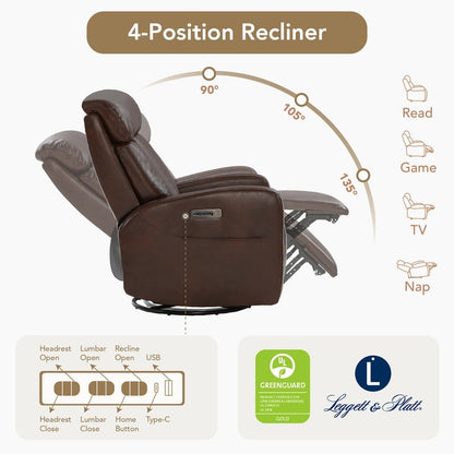 Poltrona reclinabile elettrica Kinsley a triplo motore in pelle con regolazione lombare