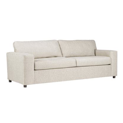 Divano Kiono, morbidi cuscini in poliestere beige, legno massello nero, 85 pollici