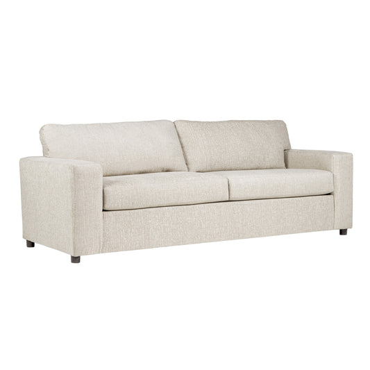 Divano Kiono, morbidi cuscini in poliestere beige, legno massello nero, 85 pollici