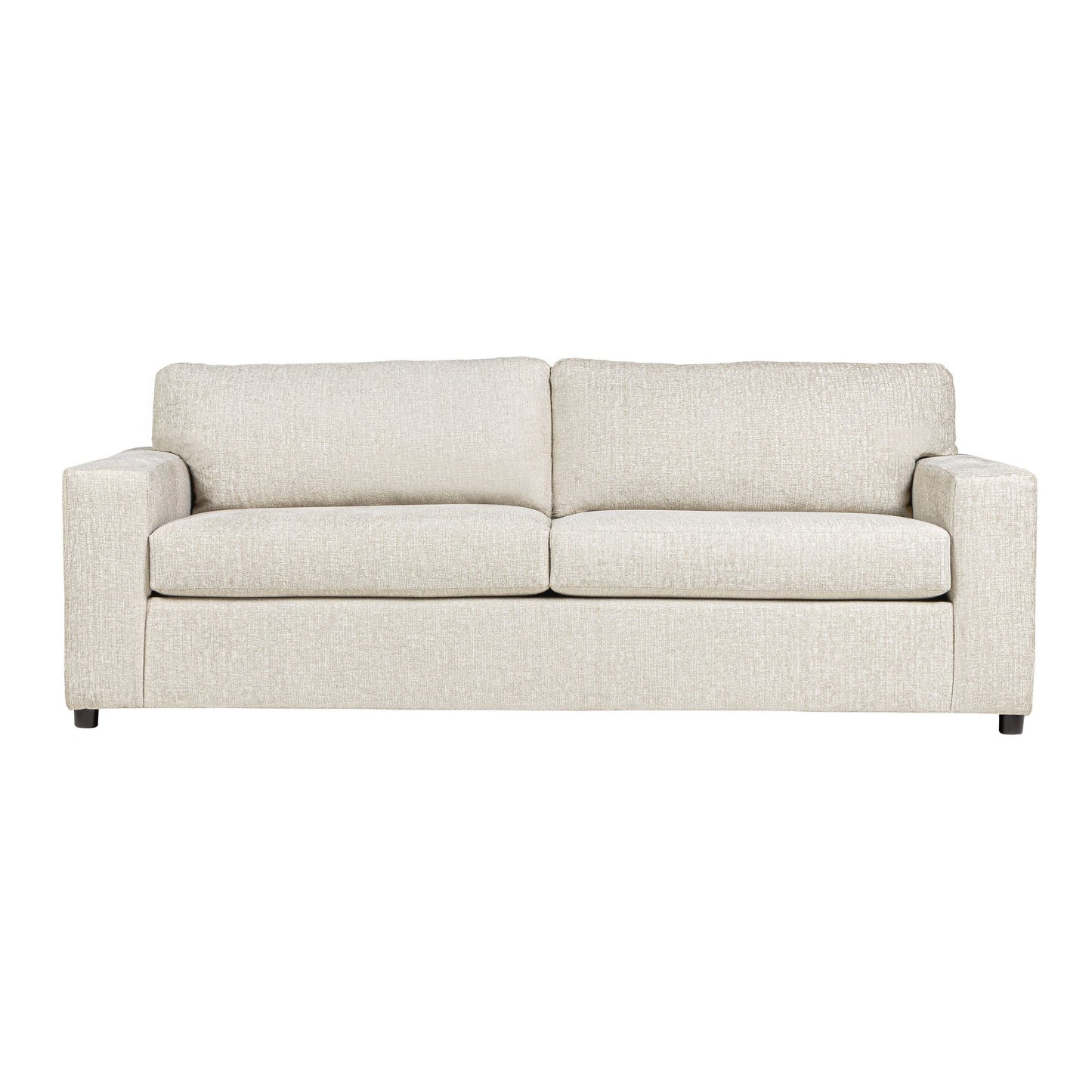 Divano Kiono, morbidi cuscini in poliestere beige, legno massello nero, 85 pollici