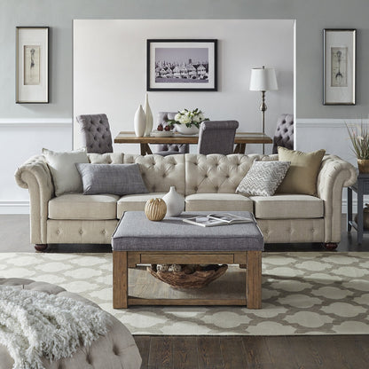Divano modulare Chesterfield trapuntato in lino beige Knightsbridge di iNSPIRE Q Artisan