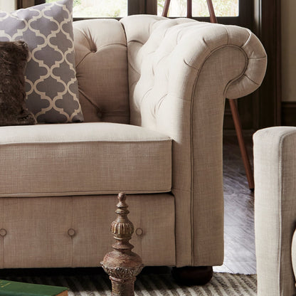 Divano modulare Chesterfield trapuntato in lino beige Knightsbridge di iNSPIRE Q Artisan