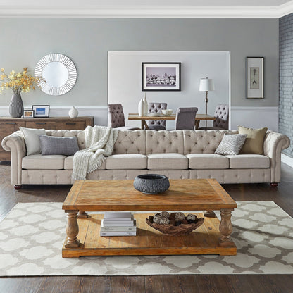 Divano modulare Chesterfield trapuntato in lino beige Knightsbridge di iNSPIRE Q Artisan