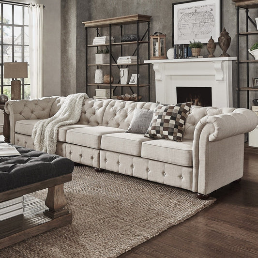 Divano modulare Chesterfield trapuntato in lino beige Knightsbridge di iNSPIRE Q Artisan