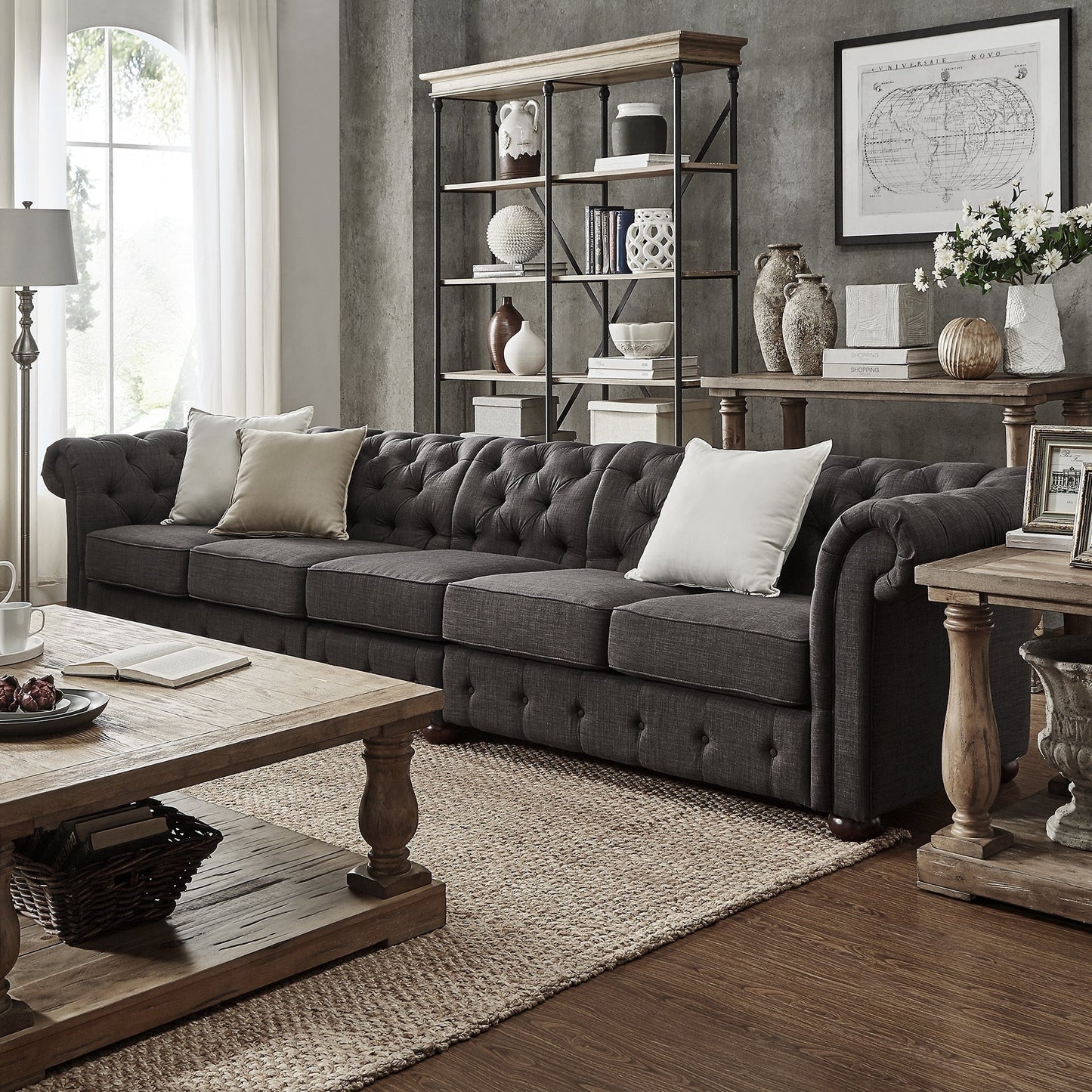 Divano Chesterfield extra lungo grigio Knightsbridge di iNSPIRE Q Artisan