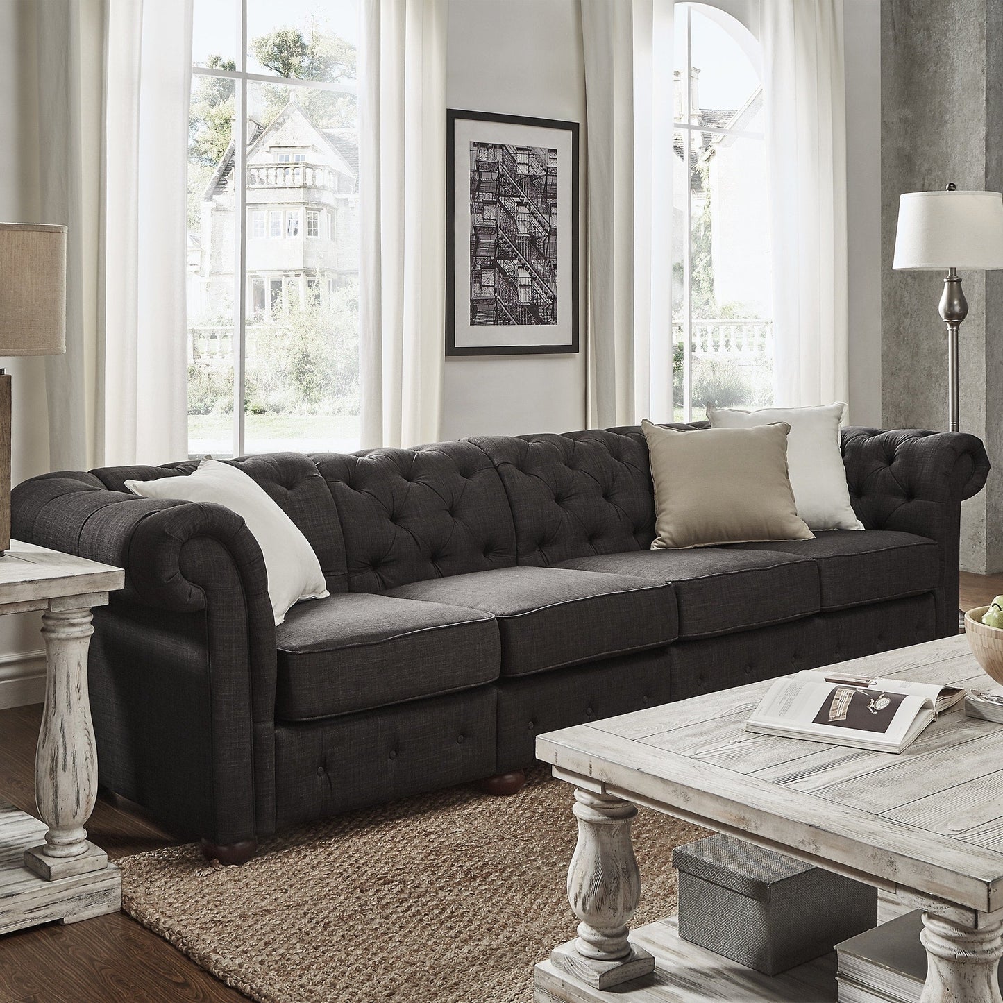 Divano Chesterfield extra lungo grigio Knightsbridge di iNSPIRE Q Artisan