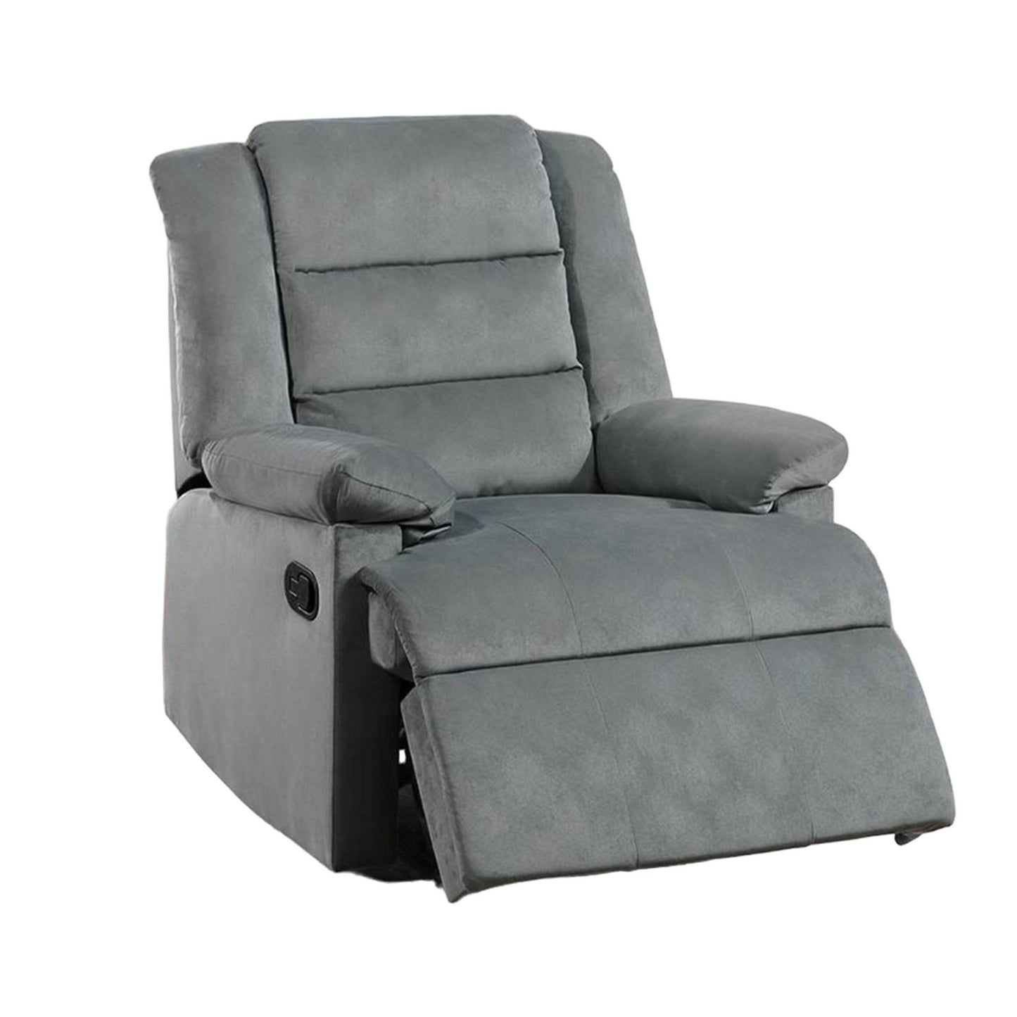 Poltrona reclinabile manuale Kori, imbottita in velluto grigio scuro, legno massello