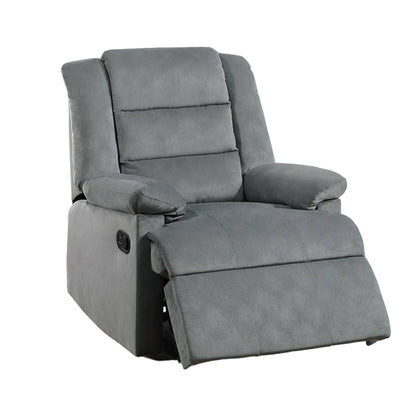 Poltrona reclinabile manuale Kori, imbottita in velluto grigio scuro, legno massello