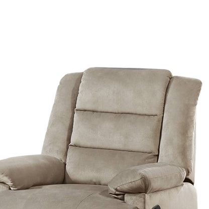 Poltrona reclinabile manuale Kori, morbida imbottitura in velluto beige, legno massello