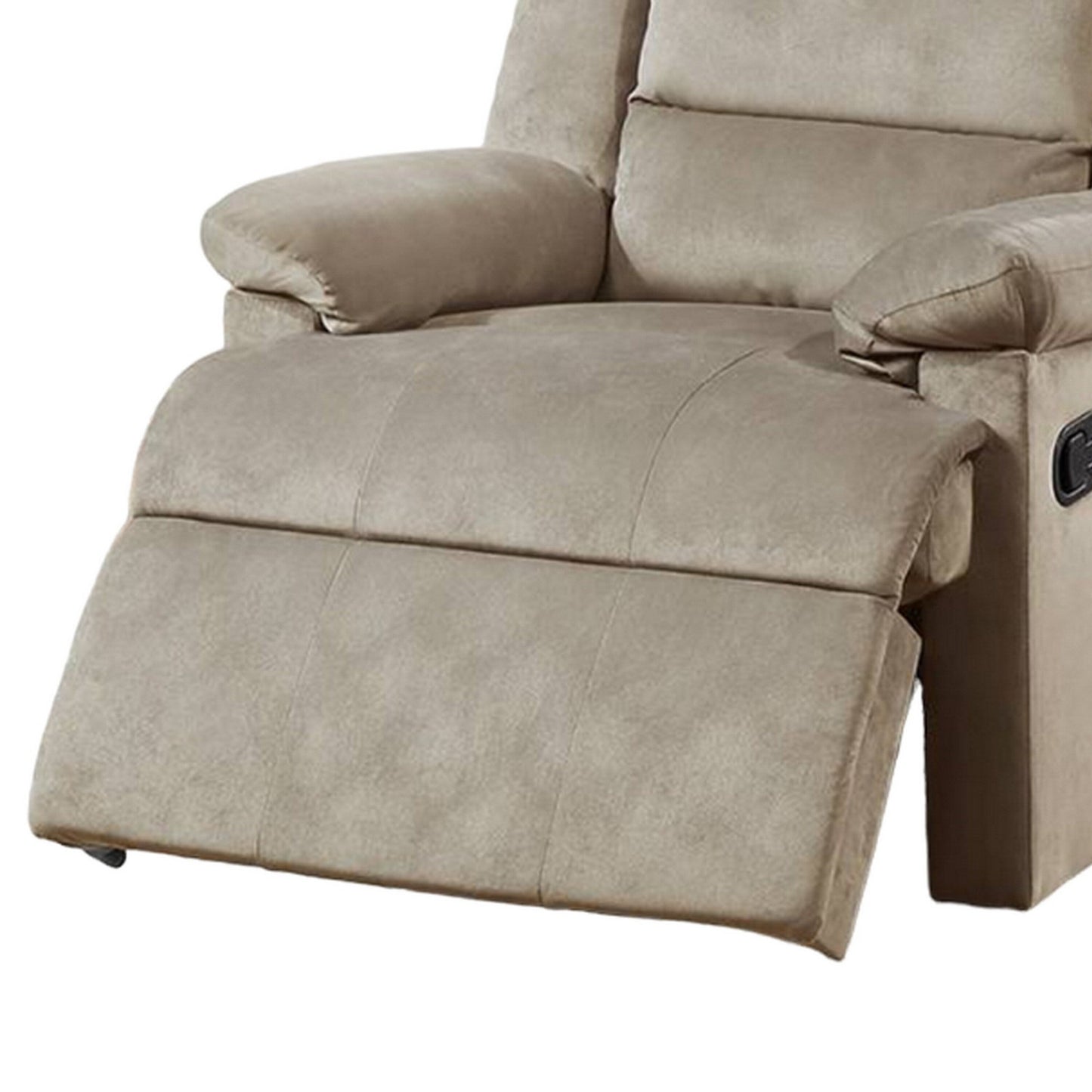 Poltrona reclinabile manuale Kori, morbida imbottitura in velluto beige, legno massello