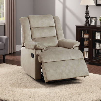 Poltrona reclinabile manuale Kori, morbida imbottitura in velluto beige, legno massello