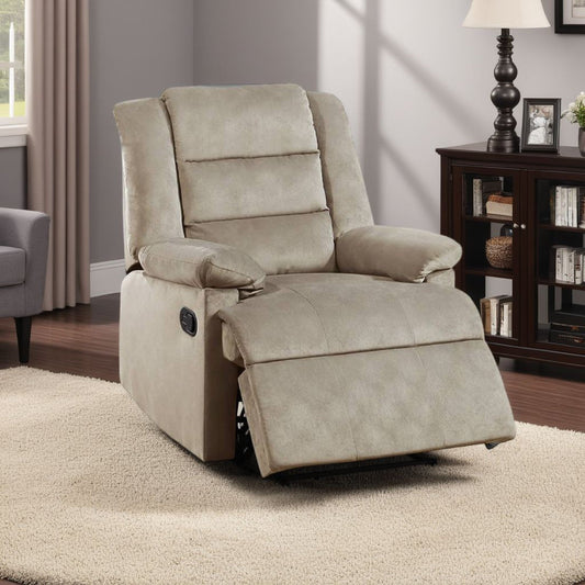 Poltrona reclinabile manuale Kori, morbida imbottitura in velluto beige, legno massello