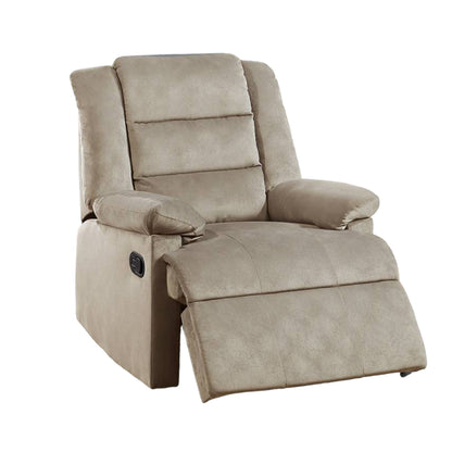 Poltrona reclinabile manuale Kori, morbida imbottitura in velluto beige, legno massello