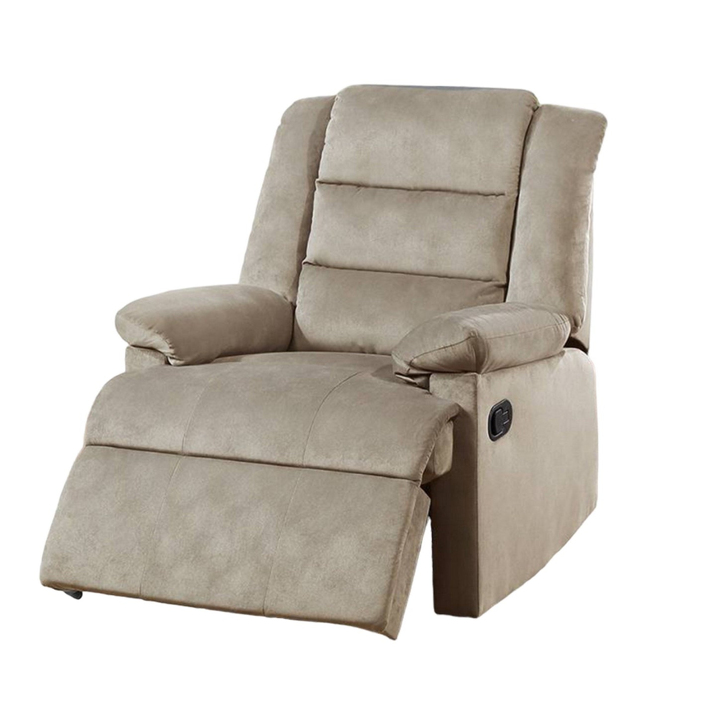 Poltrona reclinabile manuale Kori, morbida imbottitura in velluto beige, legno massello