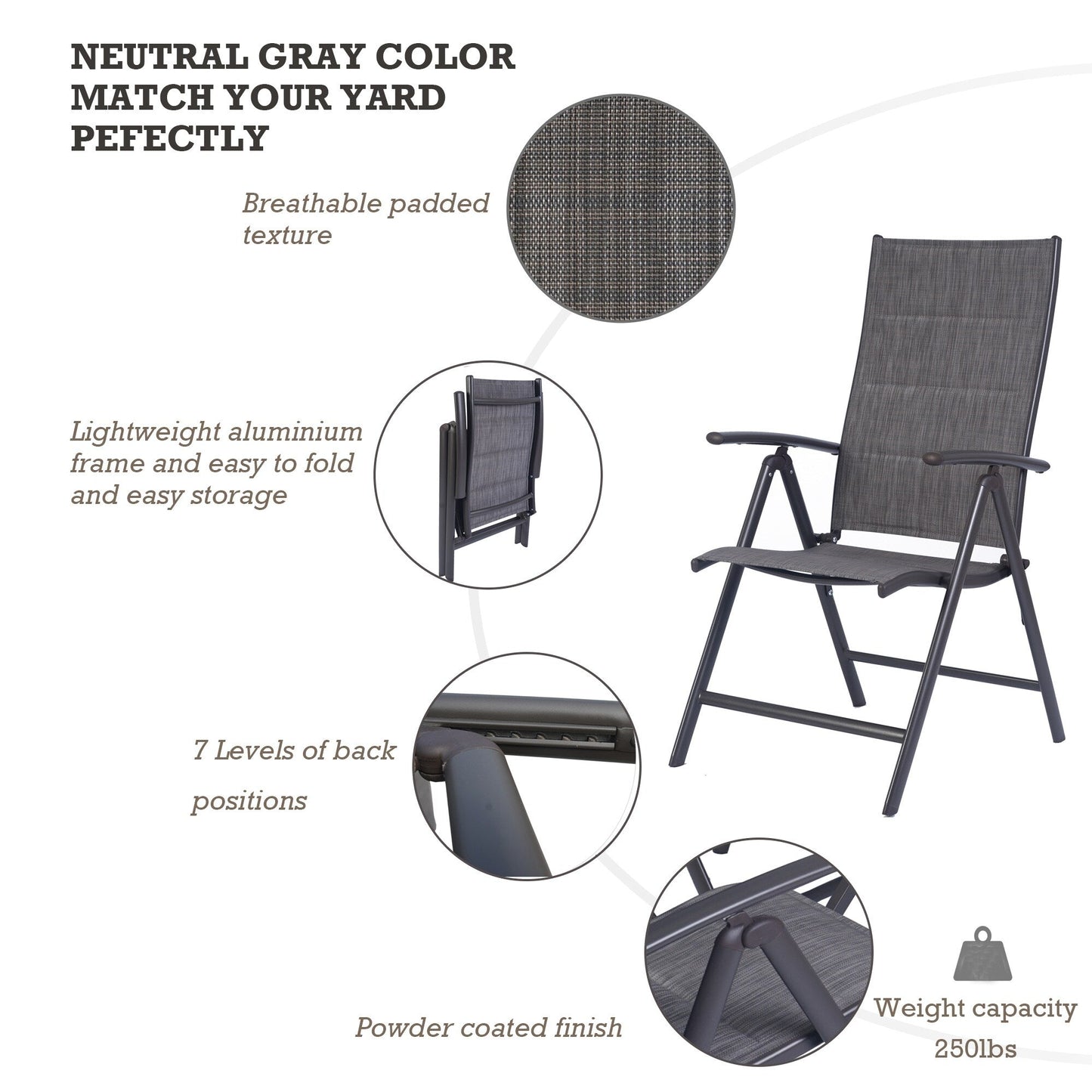 Kozyard Coolmen - Set di 2 sedie pieghevoli per esterni e patio