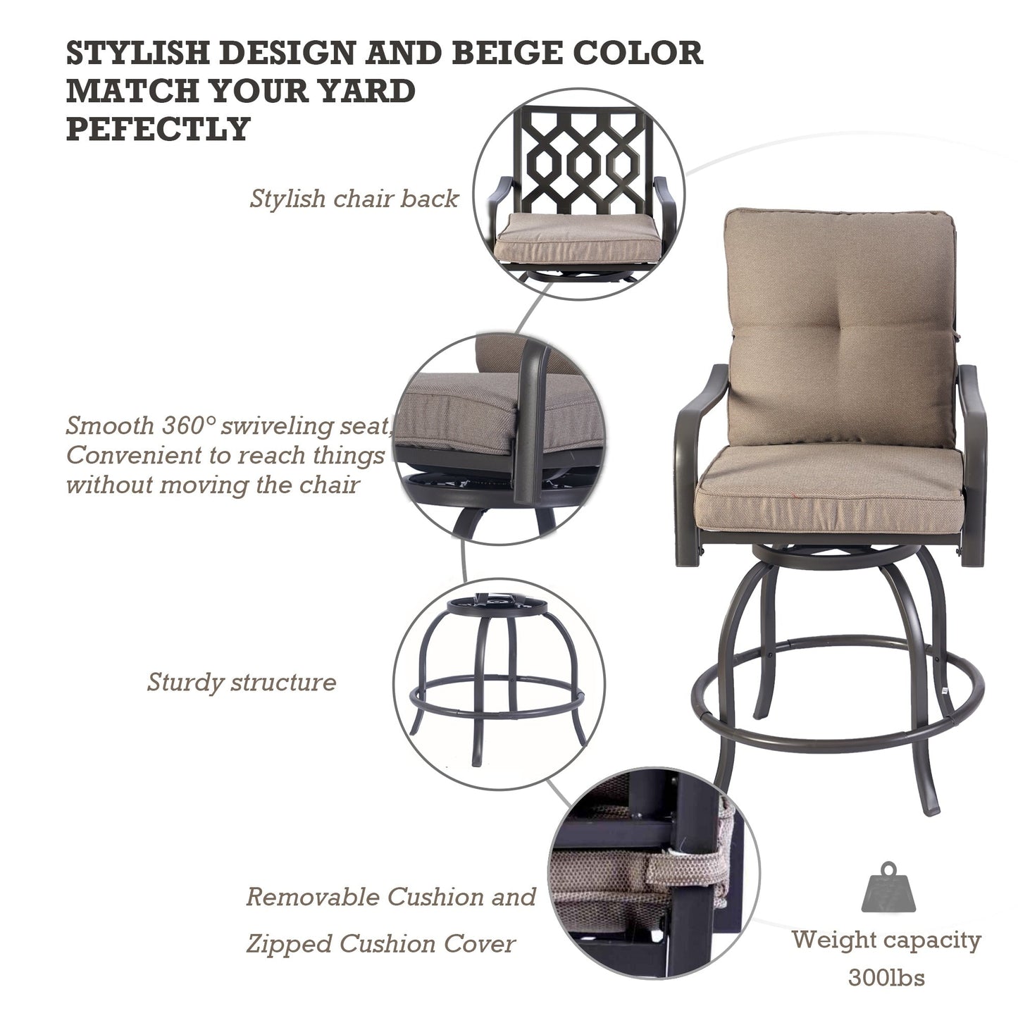 Kozyard Isabella Set di sgabelli da bar/sedie girevoli alti